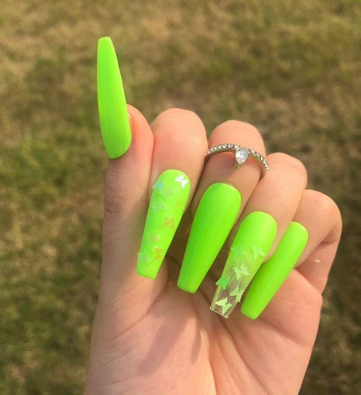 butterfly lime green nail designs